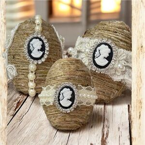 Shabby Chic Cameo INSPIRED Jute Easter Eggs Set 3